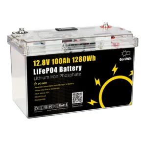 GoKWh 12V 100Ah 1280Wh LiFePO4 Battery Built-in BMS & Power Voltage Display & Transparent Case