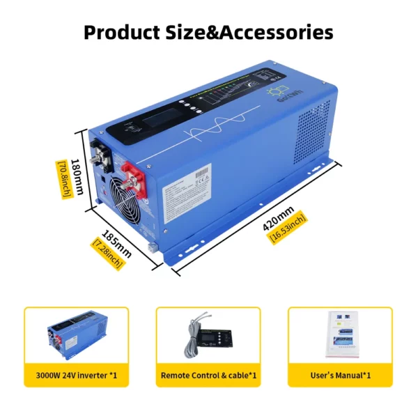 image- GoKWh 3000W DC 24V Pure Sine Wave Inverter with Charger (4)